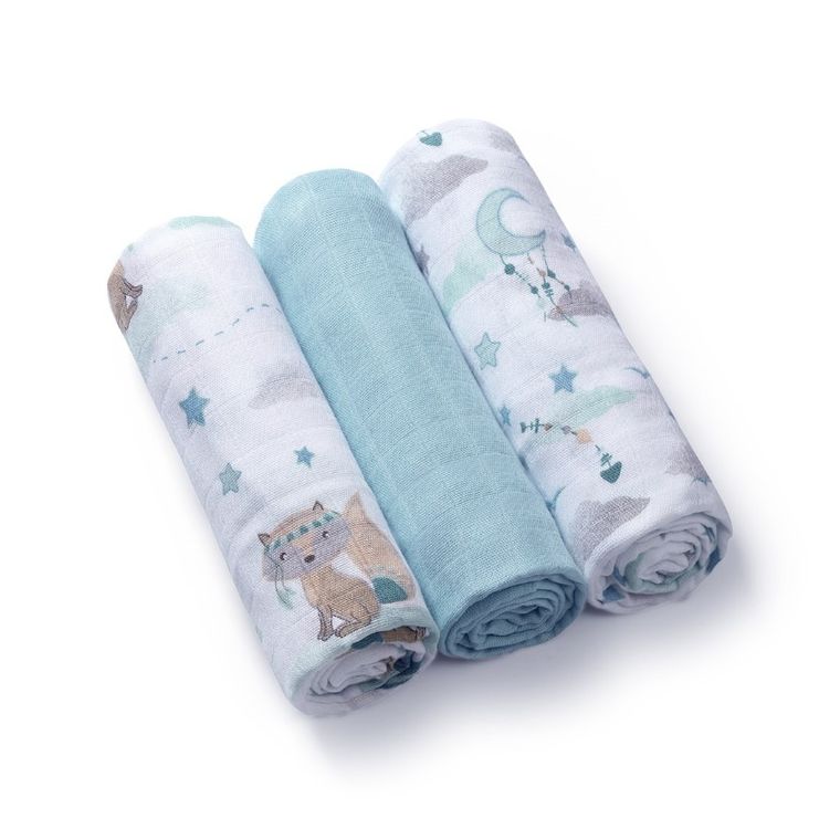 BabyOno, Natural Bamboo, scutece din fibra naturala de bambus, 70-70 cm, 3 buc., albastru
