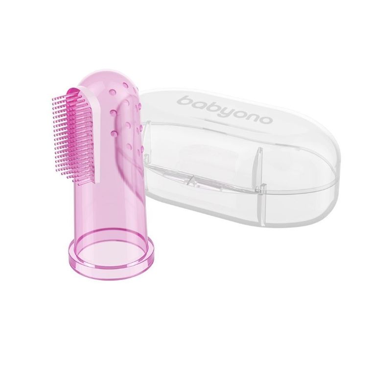 BabyOno, periuta degetar din silicon pentru masarea gingiilor, roz