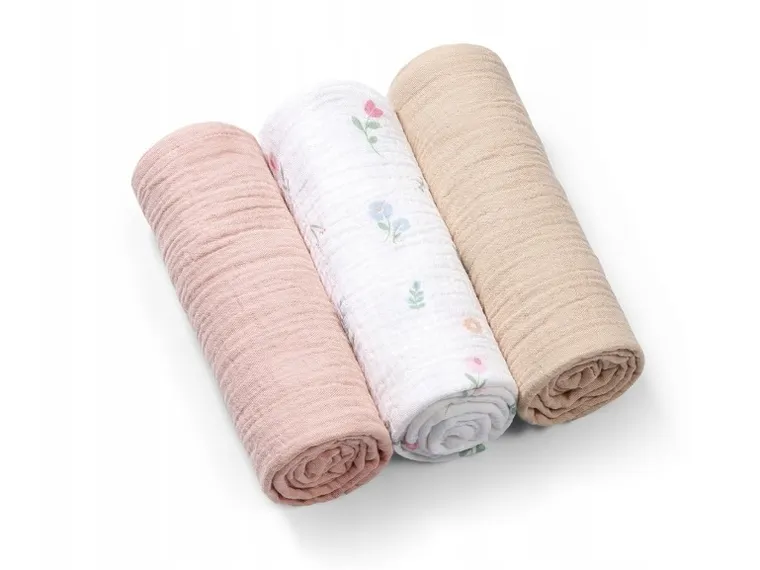 BabyOno, Scutecele din muselina sifonata, roz, 70-70 cm, 3 buc.