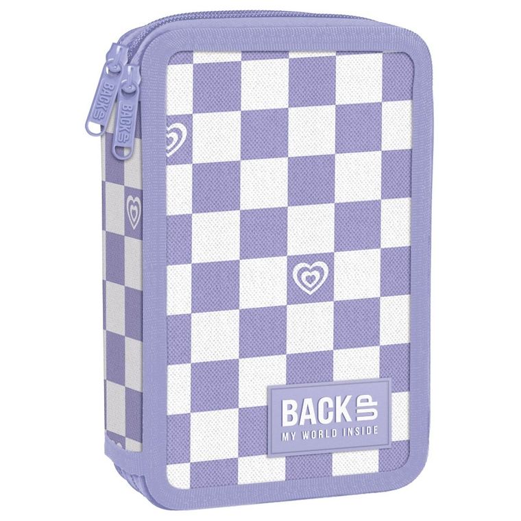 BackUp, penar dublu, cu rechizite scolare, Carouri Violet