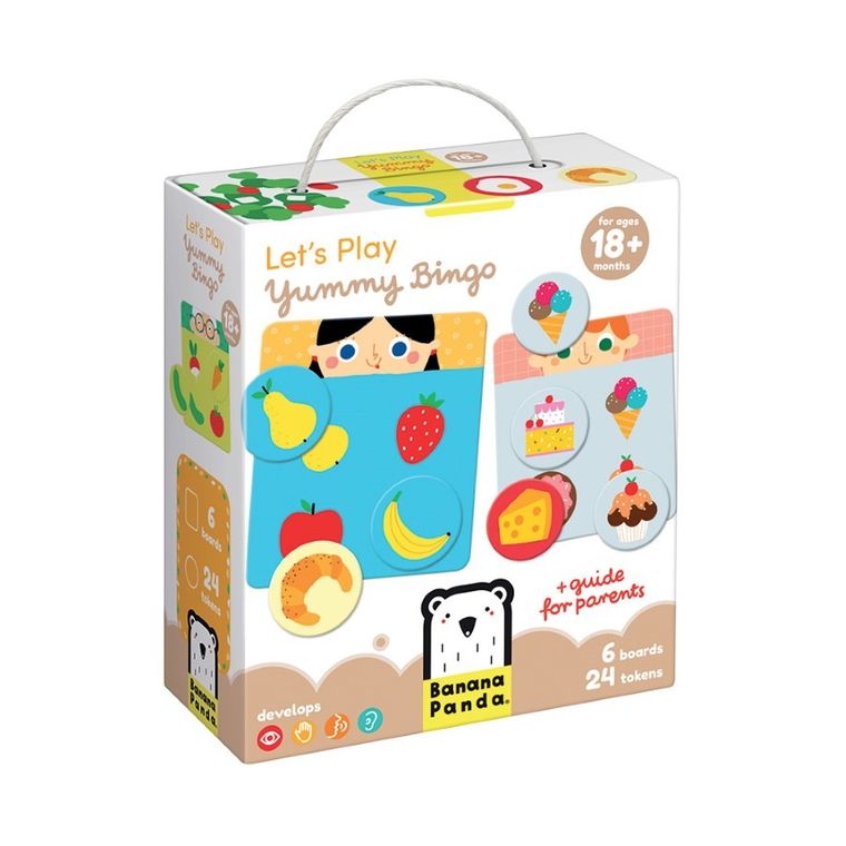 Banana Panda, Bingo Delicii, joc de bingo cu ghid pentru parinti, de la 18 luni, 6 planse si 24 de jetoane