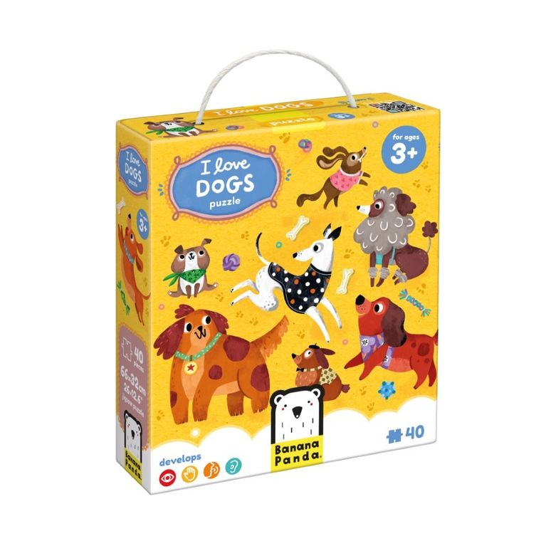 Banana Panda, I Love Puzzle, Caini, set de puzzle-uri, pentru varsta de 3+, 40 piese