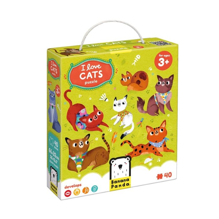 Banana Panda, I Love Puzzle, Pisici, set de puzzle-uri, pentru varsta de 3+, 40 piese