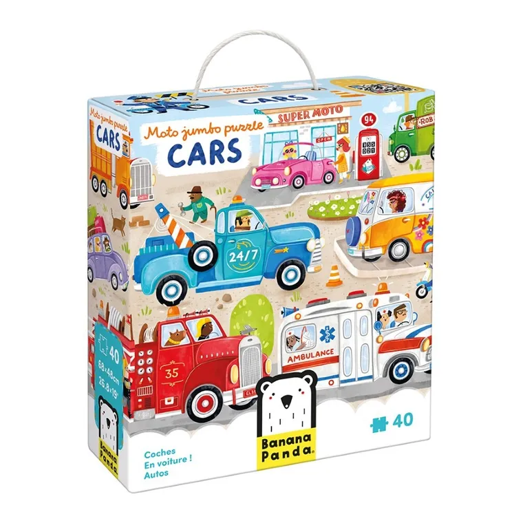 Banana Panda, Moto Jumbo Puzzle Masini, set de puzzle-uri, pentru varsta de 3+, 40 piese