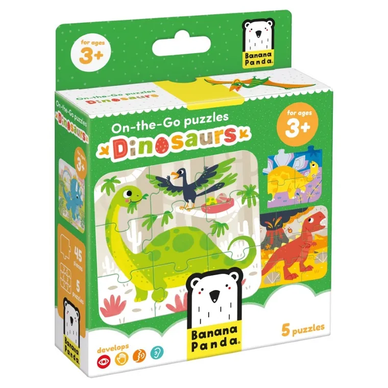 Banana Panda, On-the-Go Puzzle Dinozauri, set de puzzle-uri, pentru varsta de 3+, 45 piese