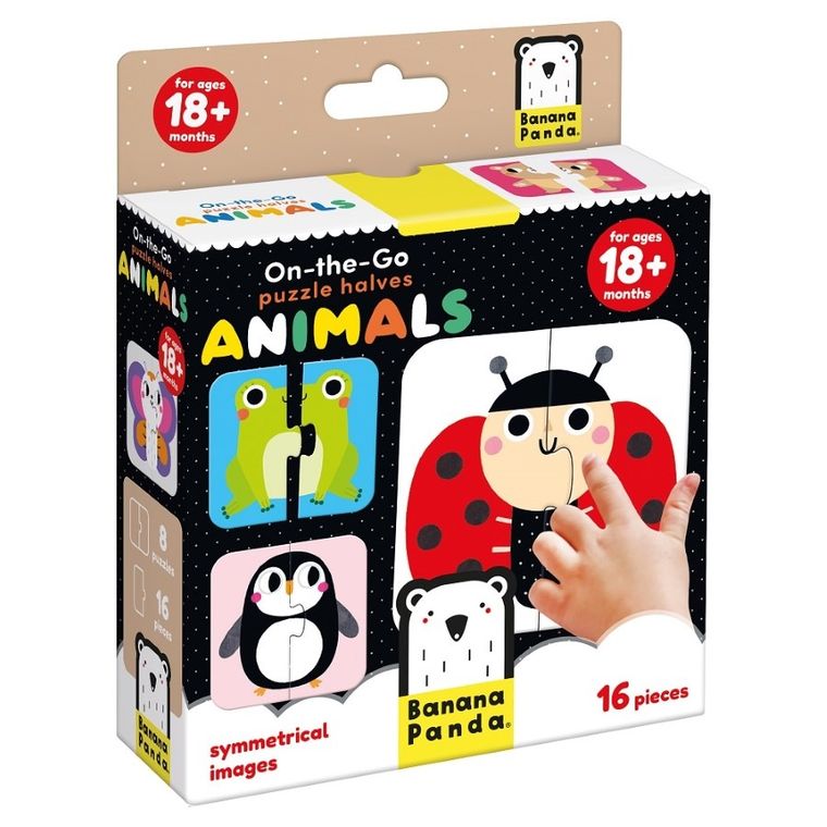 Banana Panda, On-the-Go Puzzle Jumatati de animalute, perechi de puzzle-uri, pentru varsta de 18 luni+, 16 piese