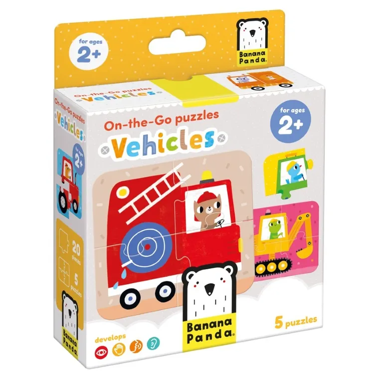 Banana Panda, On-the-Go Puzzle Vehicule, set de puzzle-uri, pentru varsta de 2+, 20 piese