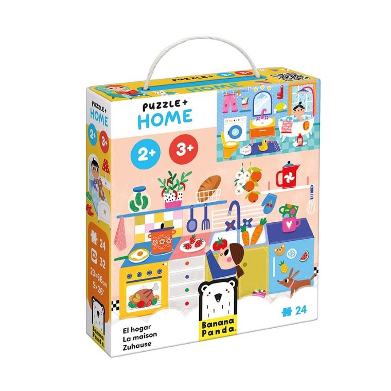 Banana Panda, Puzzle + Acasa, set de puzzle-uri, pentru varsta de 2+, 3+, 24 piese de puzzle, 32 placute suplimentare