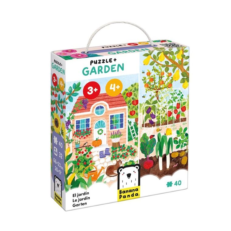 Banana Panda, Puzzle + Gradina, set de puzzle-uri, pentru varsta de 3+, 4+, 40 piese de puzzle, 32 placute suplimentare