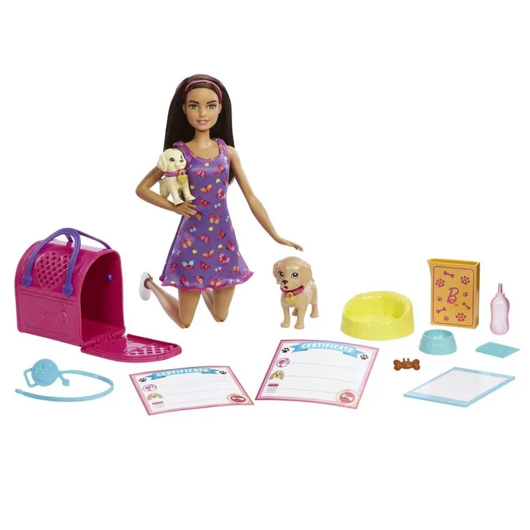 Barbie, Adoptia puilor, set cu papusa si accesorii
