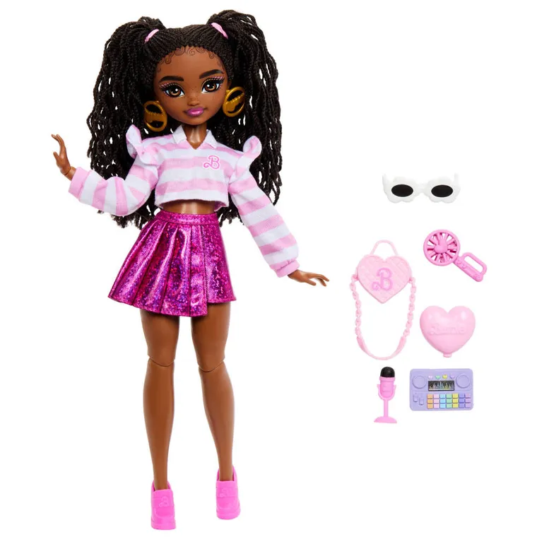Barbie, Dream Besties, bruneta in fusta roz, papusa si accesorii
