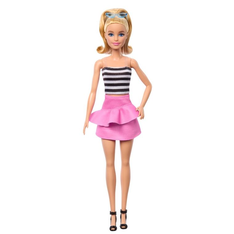 Barbie, Fashionistas, papusa, top negru-alb