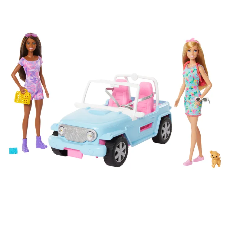Barbie, Masina jeep off-road + 2 papusi, set de joaca