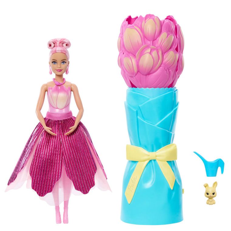 Barbie, Petal Pop, papusa surpriza, floare roz