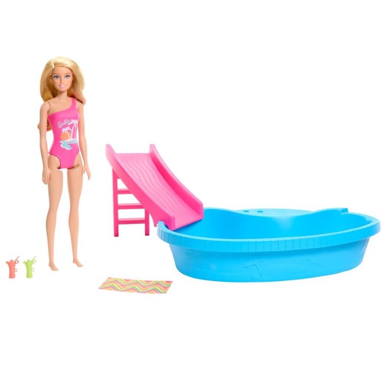 Barbie, Piscina, set de joaca cu papusa si accesorii