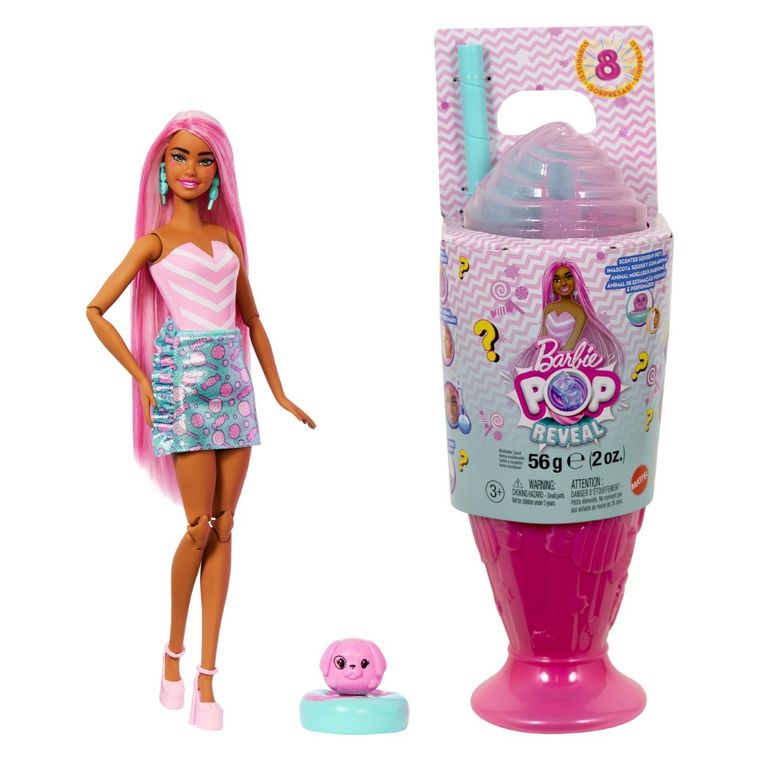 Barbie, Pop Reveal, Stylish Dessert, papusa cu accesorii, set roz