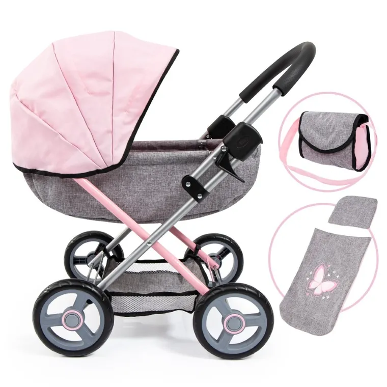 Bayer Design, Cosy, carucior multifunctional pentru papusi, gri-roz