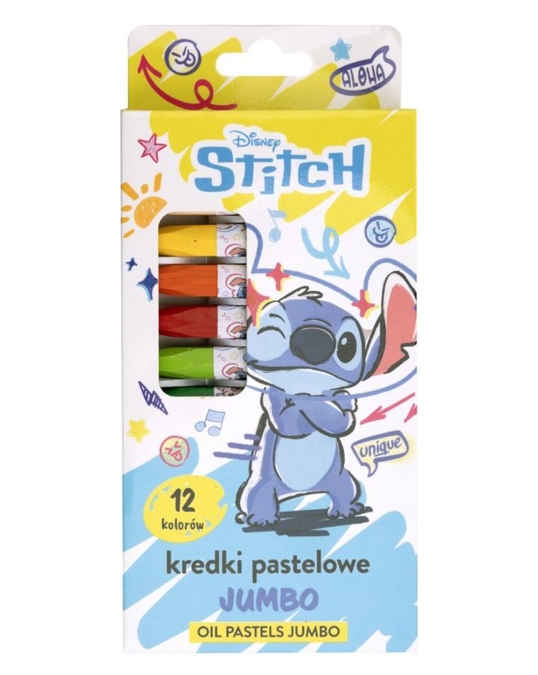 Beniamin, Lilo si Stitch, creioane pastelate, jumbo, 12 culori