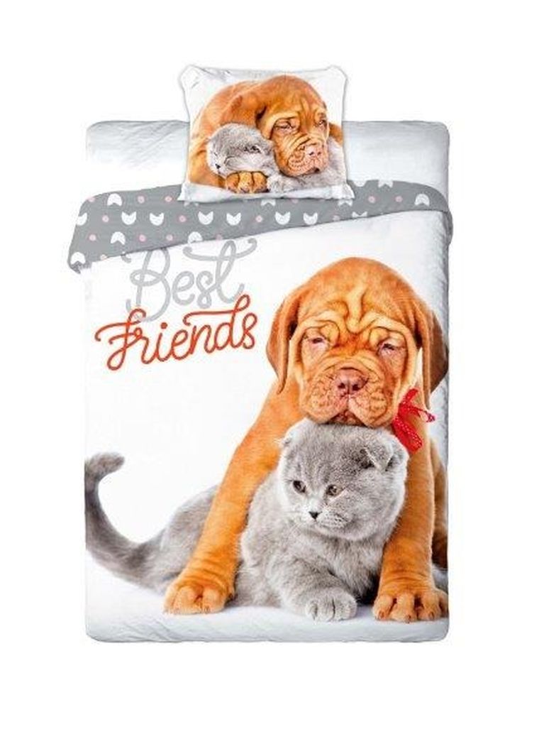 Best Friends, Caine si pisica, set lenjerie de pat single, 140-200 cm