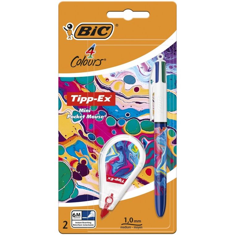Bic, 4 Colours, Rainbow, pix si corector pentru scoala