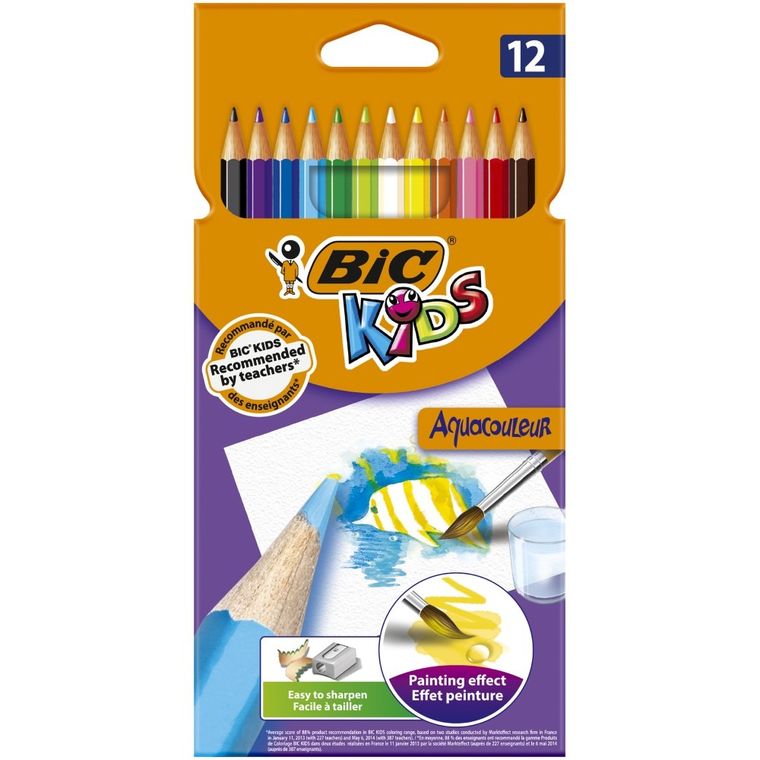 Bic, Aqvacoleur, creioane colorate acuarelabile, 12 culori