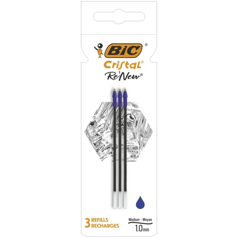 Bic, Cristal Re'new Metal, rezerva pix, albastru, 3 buc.