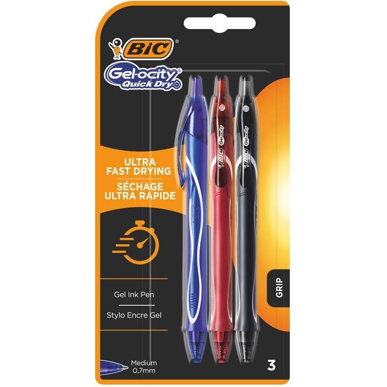 Bic, Gel-ocity Quick Dry, pix cu gel, 3 culori