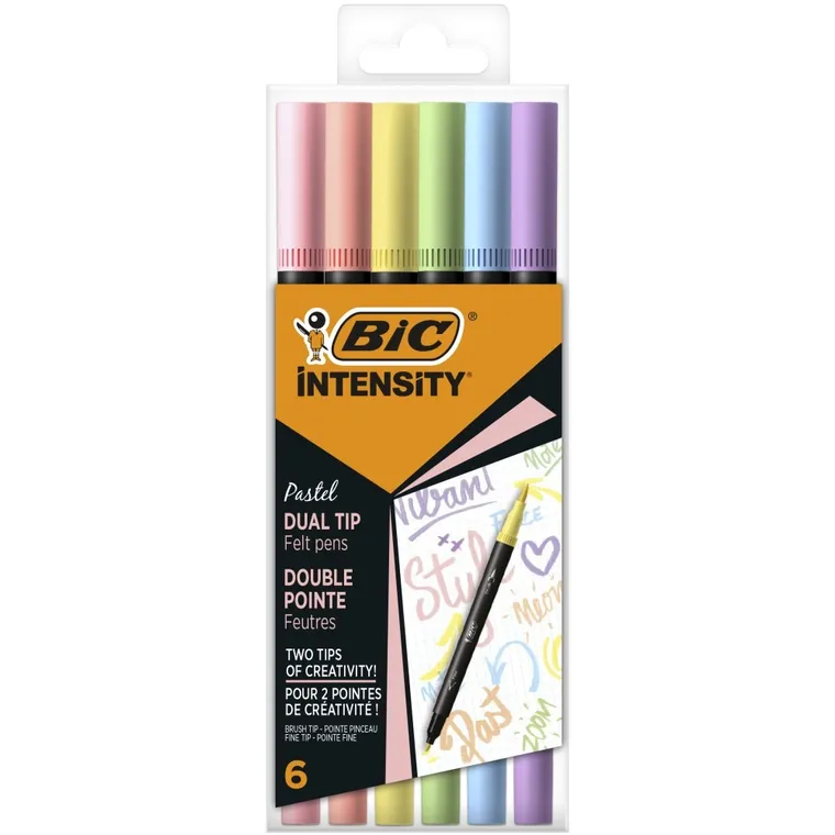 Bic, Intensity Dual Tip Pastel, marker dublu, 6 buc.