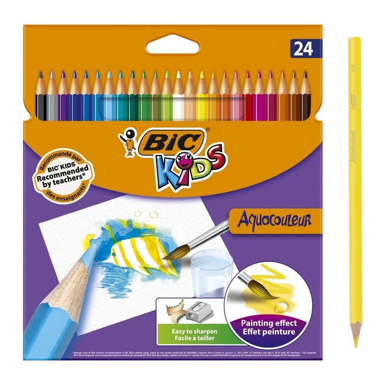 Bic, Kids, Aquacouleur, creioane, 24 culori