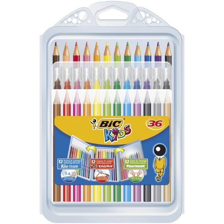 Bic, Kids, carioci + creioane colorate + creioane cerate, 36 buc.