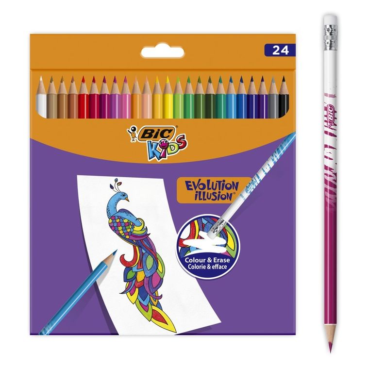 Bic, Kids, Evolution Illusion, creioane colorate, 24 buc.
