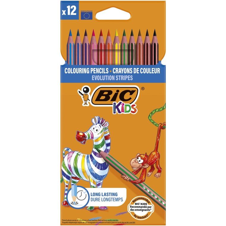 Bic, Kids, Evolution Stripes, creioane colorate, 12 culori