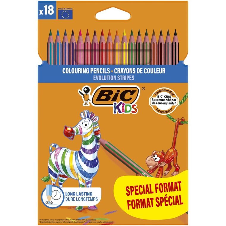 Bic, Kids, Evolution Stripes, creioane colorate, 18 culori