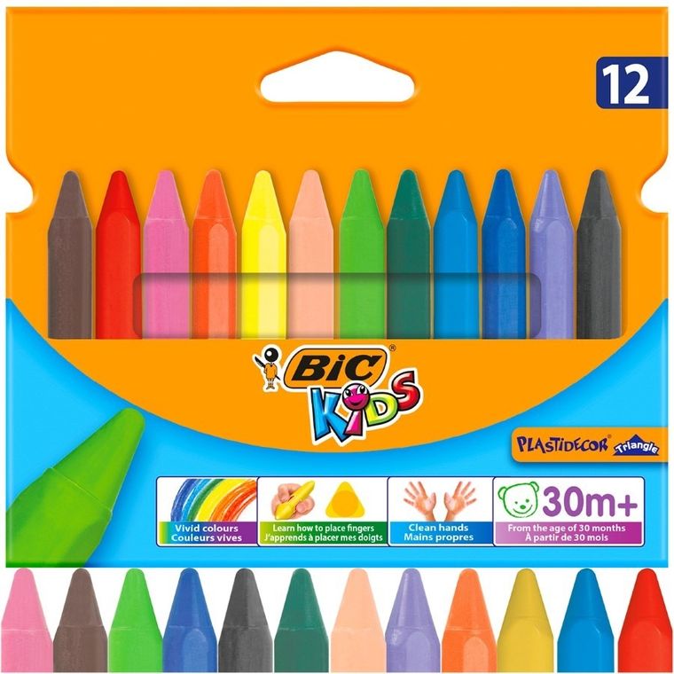 Bic, Kids, Plastidecor Triangle, creioane cerate, 12 culori