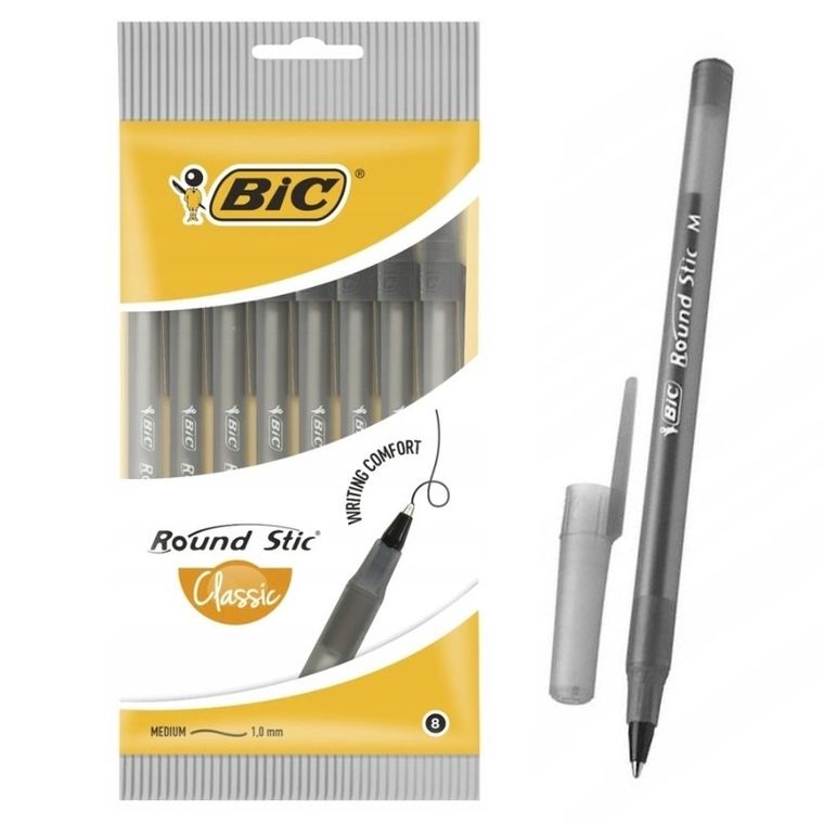 Bic, Round Stic Classic, pix negru, 8 buc.