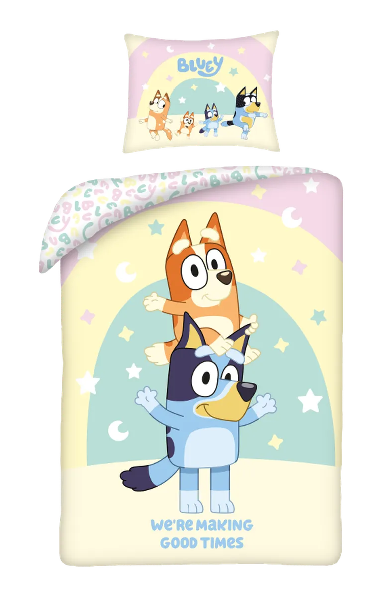 Bluey, set lenjerie de pat single, din bumbac, 160-200 cm