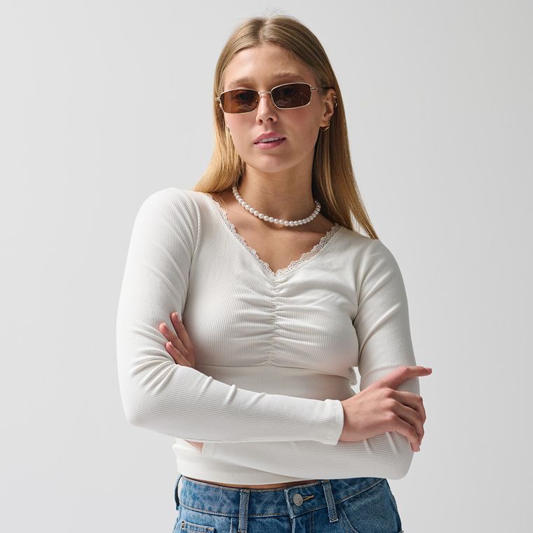 Bluza ecru reiata cu dantela NOWEAR