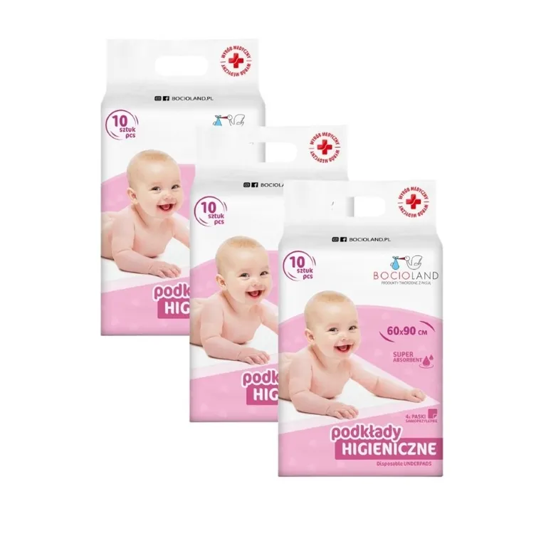 Bocioland, aleze igienice autoadezive, super absorbante, 60-90 cm, 30 buc.