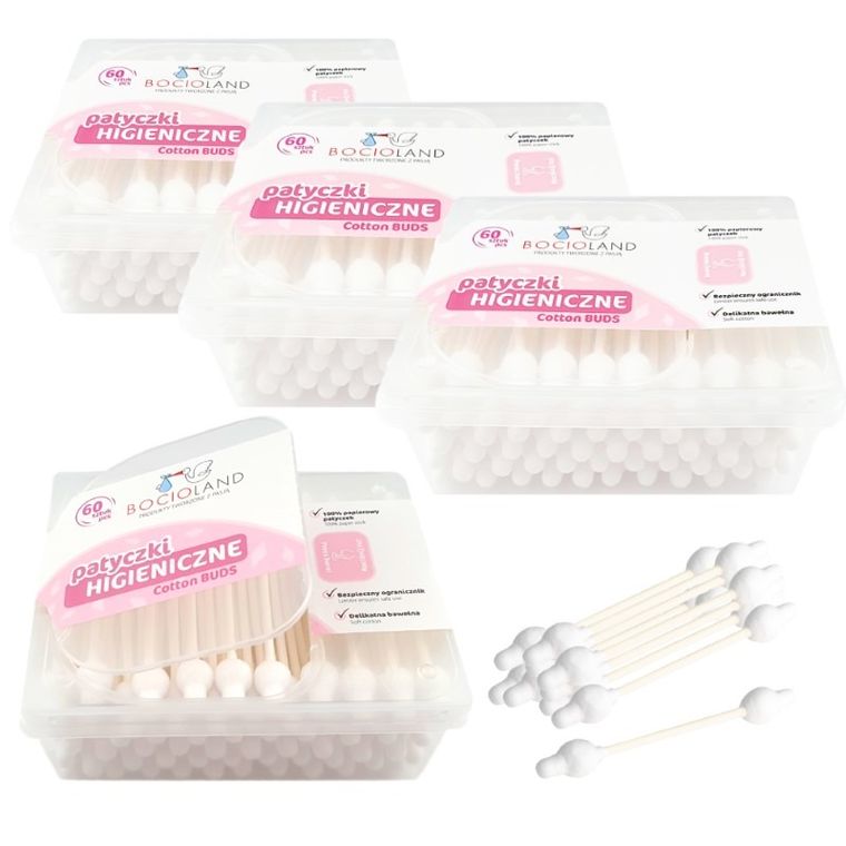 Bocioland, betisoare de urechi din bumbac cu opritor, 4-pack, 240 buc.
