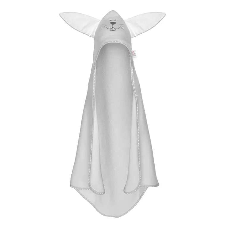 Bocioland, Iepuras, prosop de baie cu gluga, bumbac, gri, 80-80 cm