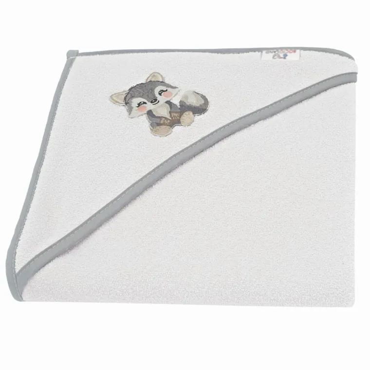 Bocioland, Lup, prosop de baie din bumbac cu gluga, 80-80 cm