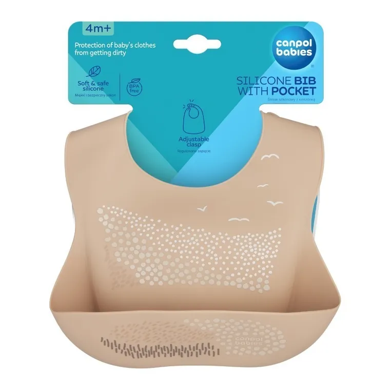 Canpol babies, baveta din silicon cu buzunar, bej