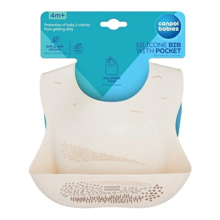 Canpol babies, baveta din silicon cu buzunar, crem