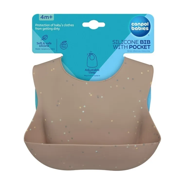 Canpol babies, Dots, baveta din silicon cu buzunar, bej