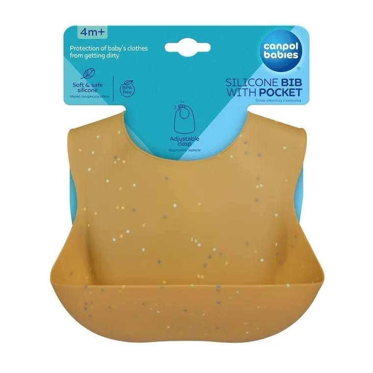 Canpol babies, Dots, baveta din silicon cu buzunar, galben