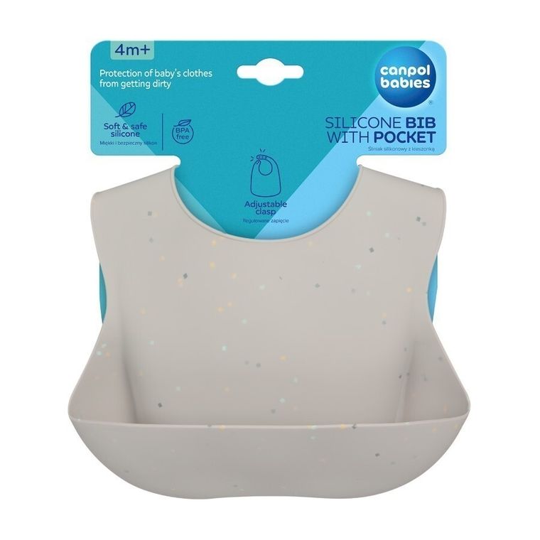 Canpol babies, Dots, baveta din silicon cu buzunar, gri