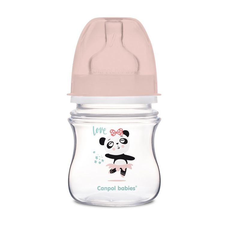 Canpol babies, EasyStart, Exotic Animals, biberon cu gatul larg, roz, 0m+, 120 ml