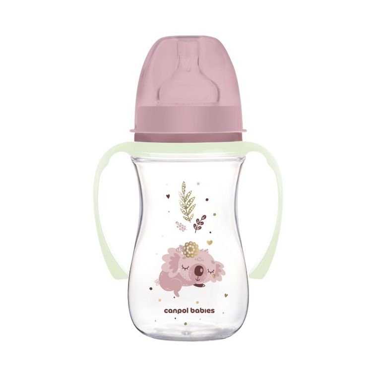 Canpol babies, EasyStart, Sleepy Koala, biberon anticolici cu manere stralucind in intuneric, roz, 240 ml