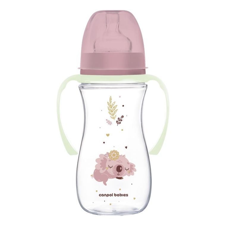 Canpol babies, EasyStart, Sleepy Koala, biberon anticolici cu manere stralucind in intuneric, roz, 300 ml