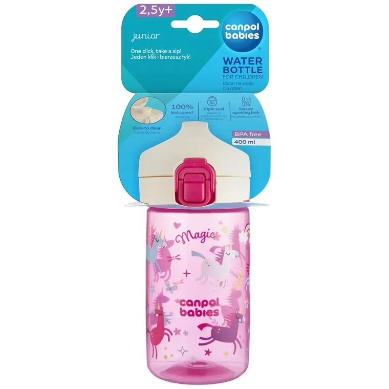 Canpol babies, Junior, sticla de apa pentru copii, roz, 400 ml